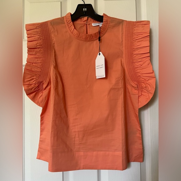 NWT ENGLISH FACTORY RUFFLES SLEEVE POPLIN BLOUSE - Picture 6 of 8